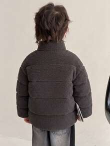 Dazy Kids Young Boy Solid Color Long Sleeve Zip-Up Casual Winter Jacket - Grey - View 4