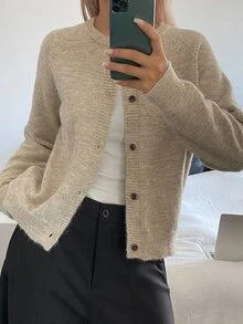 DAZY Women's Solid Color Loose Long Sleeve Textured Knit Cardigan, Casual Vintage Street Style Korean Autumn/Winter Thick Sweater - Apricot - View 4