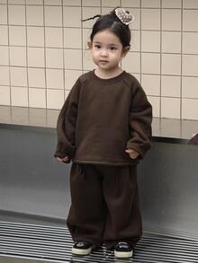 DAZY Infant (Girl) Round Neck Casual Loose Long Sleeve Sweatshirt 2 Pieces Set - Coffee Brown - View 7