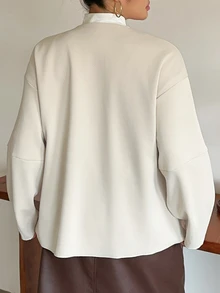 Dazy Plus Plus Size Korean Style V-Neck Loose Elegant Button Cardigan Office Spring Autumn - Beige - View 2