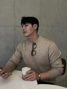 DAZY Autumn/Winter Khaki Cable Knit Fitted Crew Neck Ribbed Cuff & Hem Korean Style Men's Sweater - Khaki - View 3