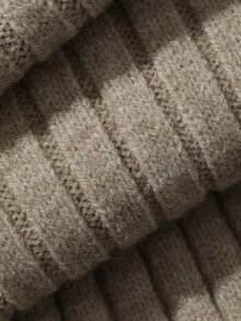 DAZY Setelan 2 Potong Wanita Musim Gugur/Dingin: Sweater Rajut Bergaris Elegan dengan Kerah Lipat, Ikat Pinggang dan Kancing, Dipadukan dengan Celana Panjang Lebar, Warna Aprikot/Camel, Cocok untuk Beraktivitas di Luar Rumah dan Kencan - Aprikot - View 9