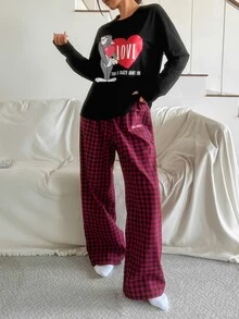 TOM AND JERRY X DAZY Women's Cartoon Pattern Long Sleeve Top And Pants Casual Daily Home Pajama Set - Black - View 6