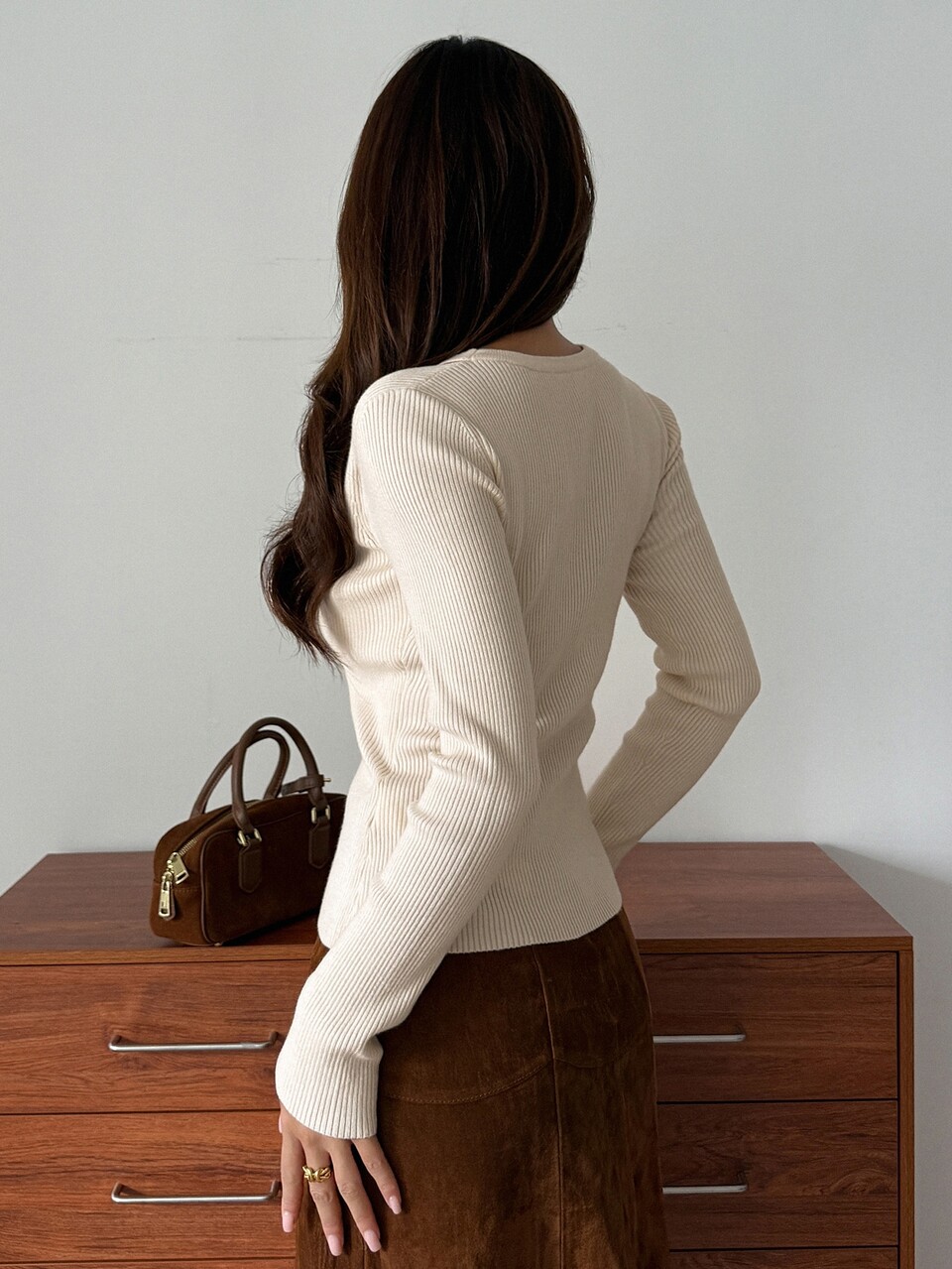 Autumn/Winter Apricot Round Neck Long Sleeve Cable Knit Fitted Ribbed Casual Women's Sweater