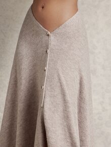Silquee Women's Autumn/Winter Oatmeal-Colored Asymmetric Knit Skirt With Button Detail Elegant Style, Casual Occasions, Formal Occasions - Khaki - View 12