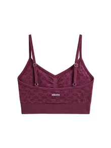 Nöista Activewear Seamless Sports Bra With Floral Jacquard In Bugundy, With Front Gathering Perfect For Fall Winter, Gym Barre Yoga - Burgundy - View 9