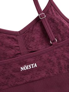 Nöista Activewear Seamless Sports Bra With Floral Jacquard In Bugundy, With Front Gathering Perfect For Fall Winter, Gym Barre Yoga - Burgundy - View 8