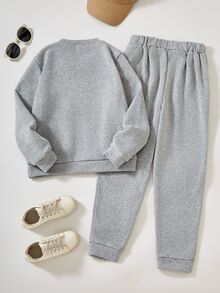 SHEIN Tween Girls 2pcs California Letter Graphic Sweatshirt And Joggers Set Casual Sporty Preppy Loungewear Fall Sweatsuit Outfit - Grey - View 2