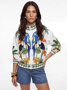 CAJUNI Women's Bird Print Casual Everyday Long Sleeve Jacket - Multicolor - View 5