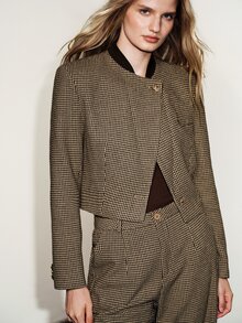 Aveloria Modichic Women's Set Boxy Jacket Wide Leg Textured Wool Asymmetric Crossover Metal Buttons Office Black Burgundy Houndstooth Dark Academia Work Outfits Fall - Coffee Brown - View 4