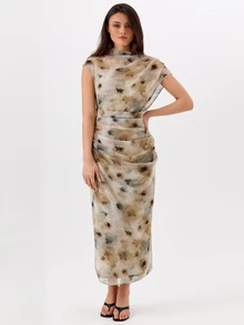 KÆRIA Hus Cap Sleeve Draped Waist Dress - Whisper Chiffon - Abstract Floral  - Multicolor - View 4