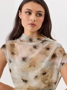 KÆRIA Hus Cap Sleeve Draped Waist Dress - Whisper Chiffon - Abstract Floral  - Multicolor - View 6