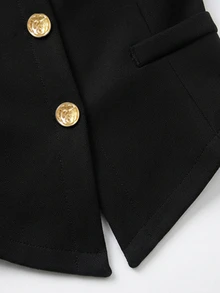 Yalmera Women's Elegant Slim Fit Stand Collar Button Design Jacket - Black - View 7