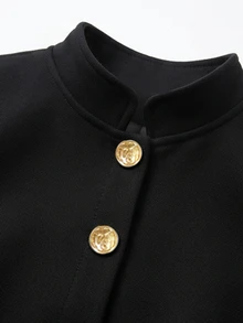 Yalmera Women's Elegant Slim Fit Stand Collar Button Design Jacket - Black - View 6