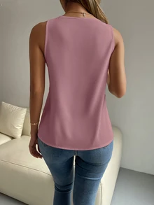 SHEIN Guipure Lace Panel Tank Top - Purple - View 2
