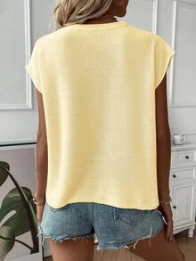 SHEIN PariChic 女士休闲纯色蝙蝠袖毛衣背心，夏季 - 黃色 - 查看 3