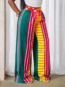BamGleam 2025 Summer New Wide Leg Sexy Color Blocked Casual Pants With Pockets Suitable For Parties And Holidays Fall Cloth For Women - Multicolor - View 7