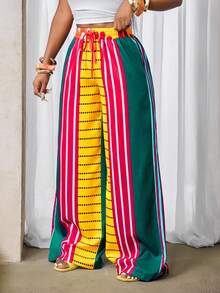 BamGleam 2025 Summer New Wide Leg Sexy Color Blocked Casual Pants With Pockets Suitable For Parties And Holidays Fall Cloth For Women - Multicolor - View 8
