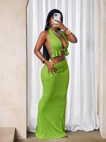 Zolique Women Two Pieces Outfits For Daily Wear - Green - View 4