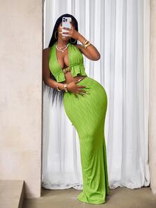 Zolique Women Two Pieces Outfits For Daily Wear - Green - View 7