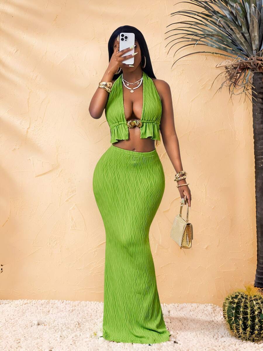 Zolique Women Two Pieces Outfits For Daily Wear - Green - View 1