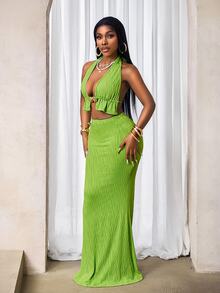 Zolique Women Two Pieces Outfits For Daily Wear - Green - View 8