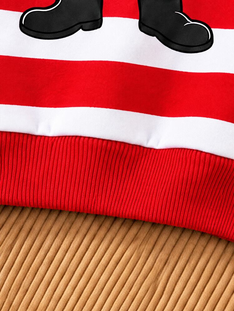 Boys' (Small) Sweatshirt With Red And White Wide Stripes, Cartoon Santa Claus Print On Front Holding Gift Box, Ribbed Crew Neck, Cuffs And Hem, Long Sleeve Design - Multicolor - View 6