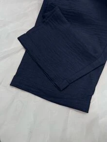 Selamara 亞麻舒適面料抽繩七分哈倫褲 海軍藍 夏季休閒度假款 - 藏蓝色 - 查看 3