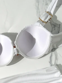 SHEIN Swim Thick Strap Molded Cup Underwire Push-Up Bikini Set With Side-Tie Pants And Starfish Trim - White - View 5