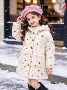 Genkimix Kids 女童彩色波點長袖單排扣連帽外套，秋季新款，適用聖誕節、萬聖節、派對、假期 - 彩色 - 查看 9