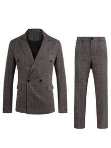 Manfinity Mode Men's Casual Business Suit Set, Made Of Plaid Fabric, Suitable For Daily Commute, Relaxed Work Environment Or Semi-Formal Occasions, Also An Ideal Gift For Boyfriend And Husband - Brown - View 7
