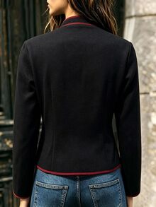 SHEIN Women's New Vintage Elegant Fashion Elegant Embroidered Metal Buckle Decor Wool Jacket - Black - View 2