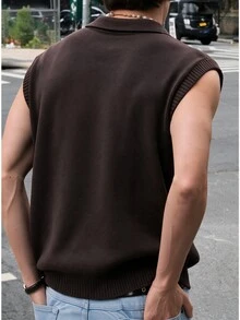 Manfinity Homme Men's Solid Color Lapel Casual Versatile Knit Vest - Multicolor - View 2