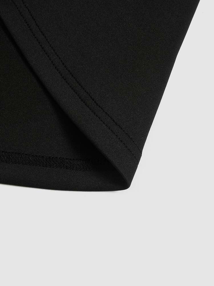 Selianne New Knit Elastic Solid Color Stand Collar Mesh Patchwork Long Sleeve A-Line Skirt Design Women's Short Dress - Black - View 8