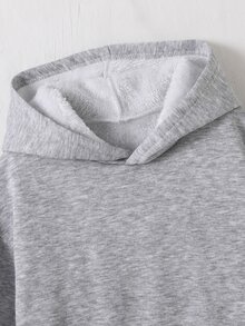 SHEIN 青少年女孩休閒街頭風抓絨連帽衛衣，適合學校與日常穿著 - 灰色 - 查看 4