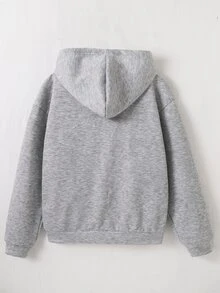 SHEIN 青少年女孩休閒街頭風抓絨連帽衛衣，適合學校與日常穿著 - 灰色 - 查看 5