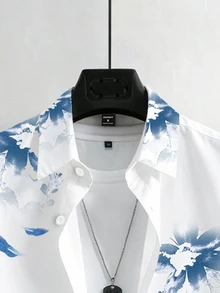 NEOREFINED 男士水墨花卉短袖襯衫，復古藝術印花寬鬆版型翻領開襟衫 - 彩色 - 查看 3