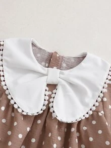 SHEIN Genkimix Kids 女童秋季白色寬鬆長袖洋裝，彈性袖口、精緻領口、後開襟，仙女公主風，適合7歲生日與婚禮 - 藕粉色 - 查看 6