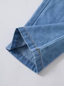 SHEIN Baby Boys Fall Winter Light Wash Side Button Detail Non-Stretch Elastic Waist Straight Leg Denim Jeans - Blue - View 5