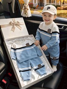 Baby Boy Crew Neck Letter Print Long Sleeve Sweatshirt And Sweatpants Set - Multicolor - View 2