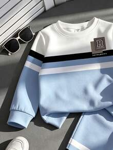 Baby Boy Crew Neck Letter Print Long Sleeve Sweatshirt And Sweatpants Set - Multicolor - View 7