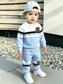 Baby Boy Crew Neck Letter Print Long Sleeve Sweatshirt And Sweatpants Set - Multicolor - View 3