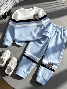 Baby Boy Crew Neck Letter Print Long Sleeve Sweatshirt And Sweatpants Set - Multicolor - View 5