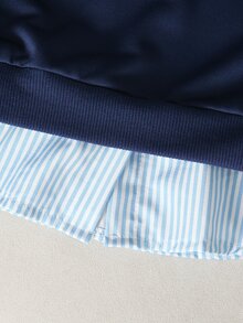 1 pieza Sudadera tipo pullover 2 en 1 con cuello de camisa estilo preppy casual básico y patchwork, adecuada para uso diario/salidas/regreso a la escuela/exterior/hogar/múltiples ocasiones, primavera/verano/otoño/todas las estaciones, conjunto de otoño/invierno - Azul Marino - Ver 7