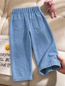 SHEIN Baby Girl Casual Ruched Waist Tapered Jeans Autumn Winter - Blue - View 2