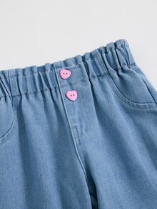 SHEIN Baby Girl Casual Ruched Waist Tapered Jeans Autumn Winter - Blue - View 4