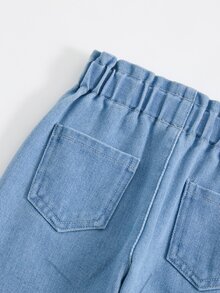 SHEIN Baby Girl Casual Ruched Waist Tapered Jeans Autumn Winter - Blue - View 8