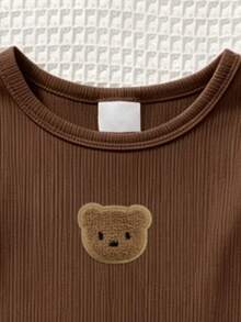 Young Girls Korean Ruffle Ribbed T-Shirts, Cute Tops, Autumn, New Fall Styles, Fall Style, School 3pcs/Set Little Bear Handmake - Multicolor - View 7