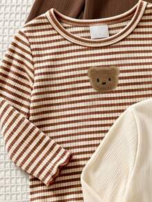 Young Girls Korean Ruffle Ribbed T-Shirts, Cute Tops, Autumn, New Fall Styles, Fall Style, School 3pcs/Set Little Bear Handmake - Multicolor - View 5