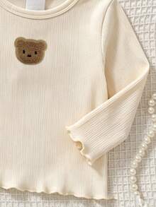 Young Girls Korean Ruffle Ribbed T-Shirts, Cute Tops, Autumn, New Fall Styles, Fall Style, School 3pcs/Set Little Bear Handmake - Multicolor - View 8